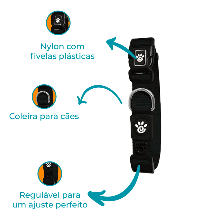 Coleira Nylon Ajustável Cães Médios