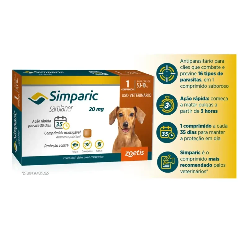 Simparic 20mg Antipulgas Cães 5 a 10kg 1 Comprimido